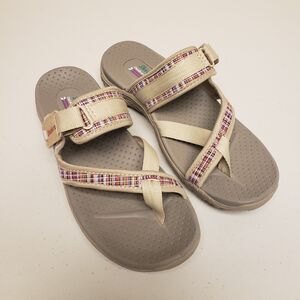 Skechers Women's Sandals Outdoor Lifestyle Size 9 Strappy Tan Slip On Flip Flop